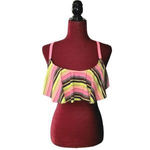 Joe Boxer Bathing Suit Top Ruffle Flounce Size XL Yellow Black Pink TOP ONLY